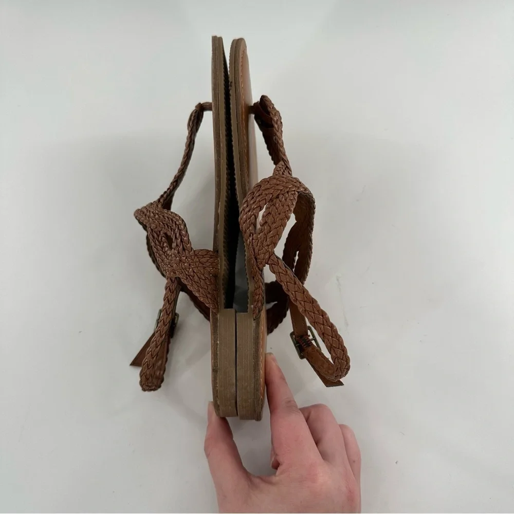 Merona sandals size 7 tan faux leather braided  T-strap vegan boho festival